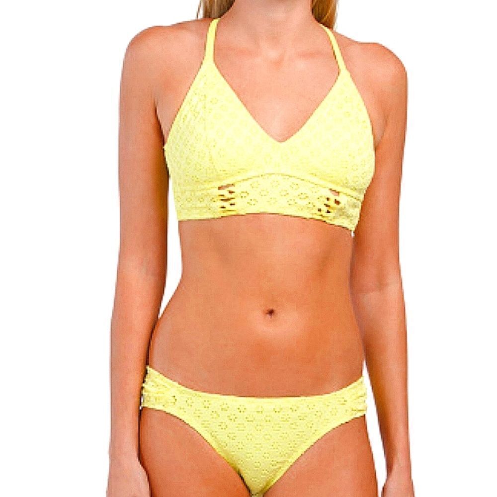 Jessica Simpson yellow bralette bikini top and matching bikini bottom Sz…